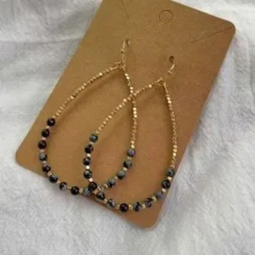 Handmade Gold Tone Beaded Teardrop Earrings